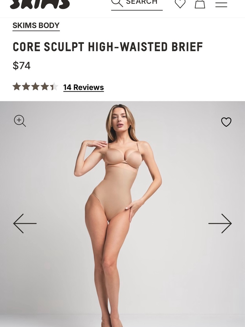 SKIMS Body Core Sculpt High-Waisted Brief - Clay NWT